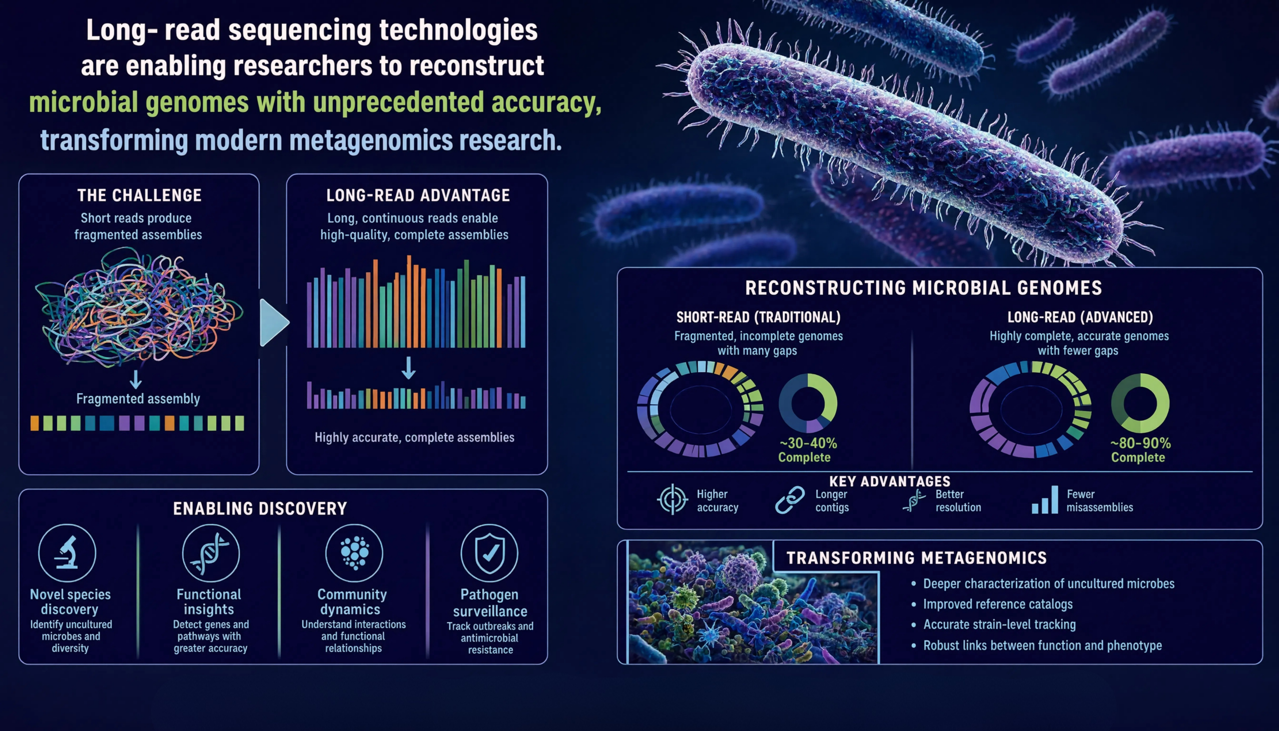 Long-read sequencing metagenomics research showing microbial genome assembly and advanced genomic analysis at CPGR